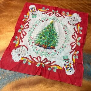 VTG Christmas Tree Holiday Napkin table decore mcm Santa tree snowmen bandana